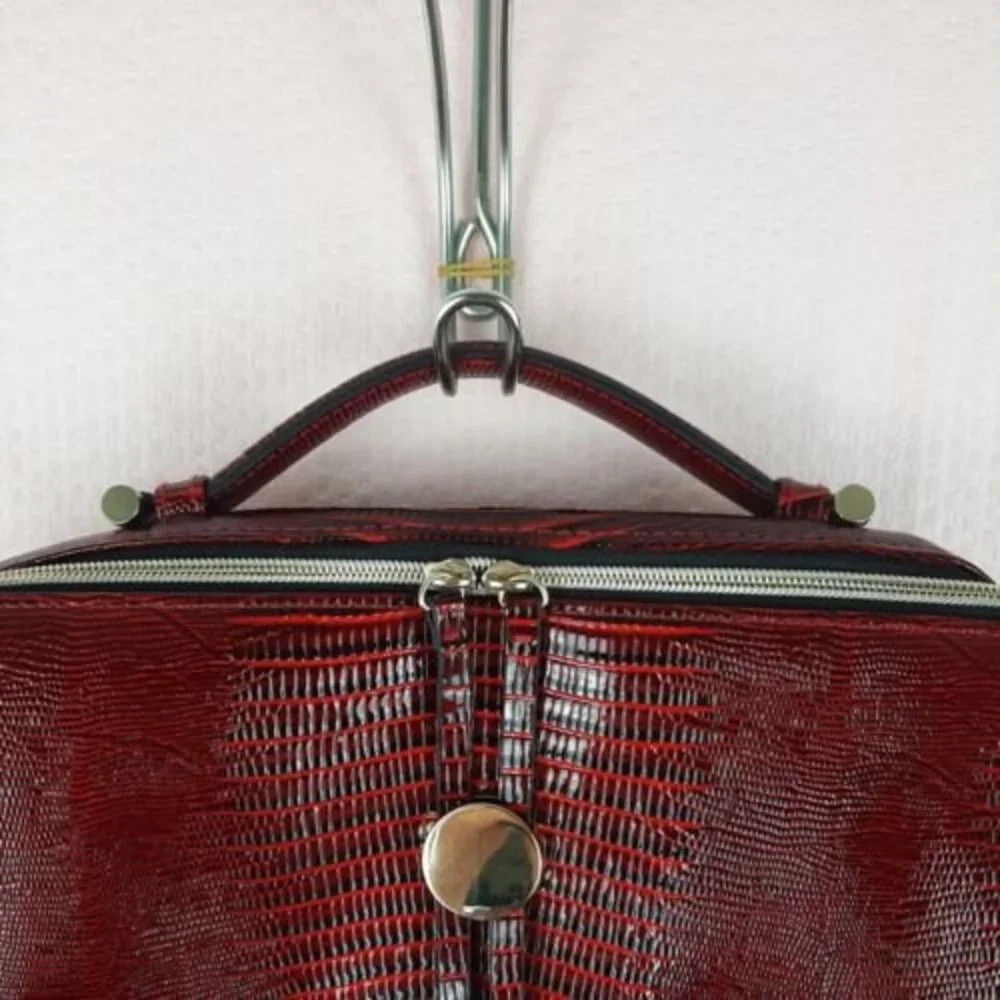 Estee lauder Women Red Leather Handbag Bag Cosmetic Bag Animal Print Zip